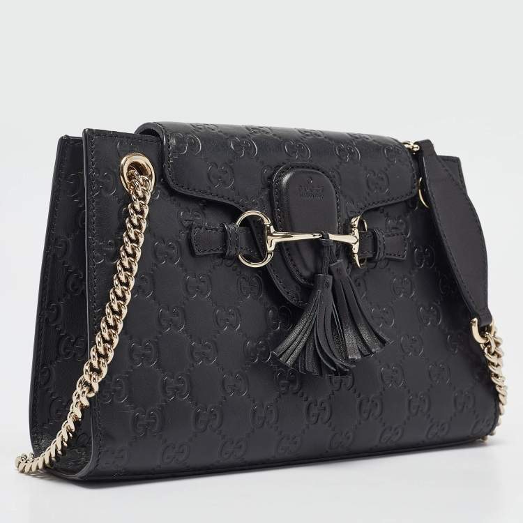 Pre Owned Gucci Black Guccissima Leather Small Emily Chain Shoulder Bag