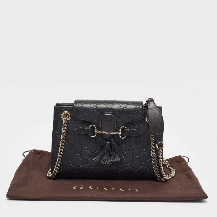 Pre Owned Gucci Black Guccissima Leather Small Emily Chain Shoulder Bag