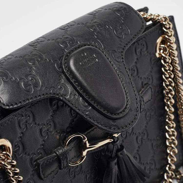 Pre Owned Gucci Black Guccissima Leather Small Emily Chain Shoulder Bag