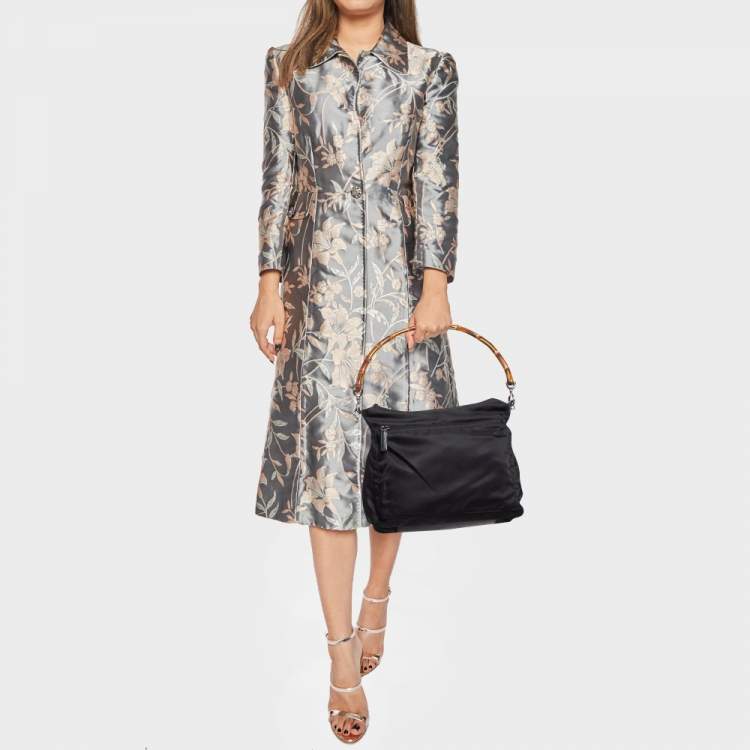 مملوكة مسبقًا Gucci Black Nylon and Patent Leather Bamboo Hobo