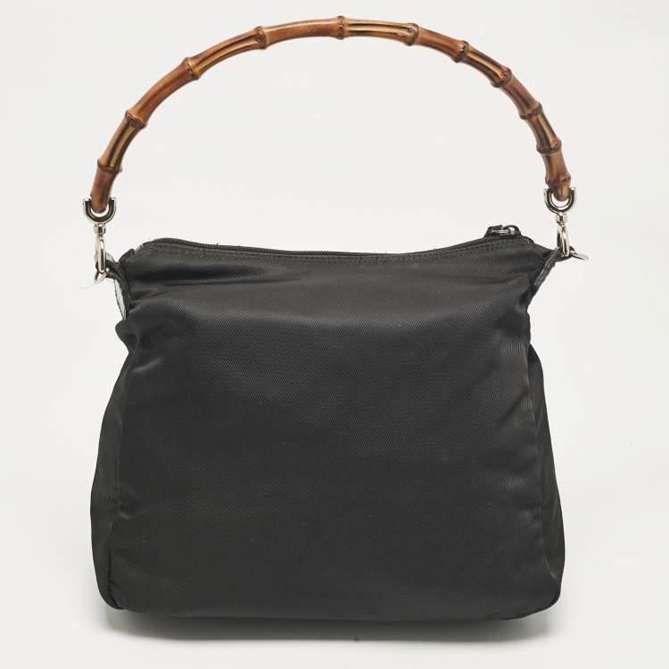 مملوكة مسبقًا Gucci Black Nylon and Patent Leather Bamboo Hobo