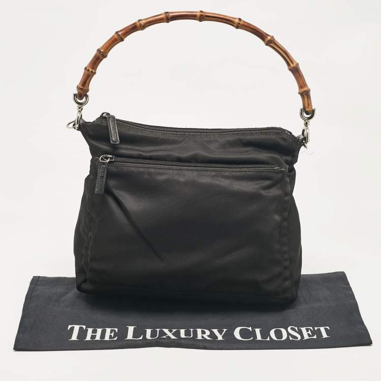 مملوكة مسبقًا Gucci Black Nylon and Patent Leather Bamboo Hobo