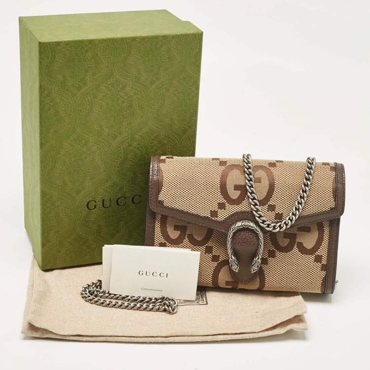 Pre Owned Gucci Brown/Beige Jumbo GG Canvas Dionysus Wallet On Chain