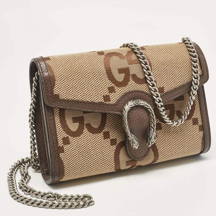 Pre Owned Gucci Brown/Beige Jumbo GG Canvas Dionysus Wallet On Chain