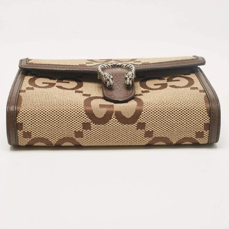 Pre Owned Gucci Brown/Beige Jumbo GG Canvas Dionysus Wallet On Chain