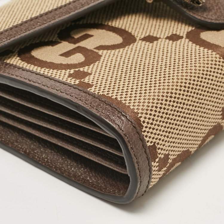Pre Owned Gucci Brown/Beige Jumbo GG Canvas Dionysus Wallet On Chain
