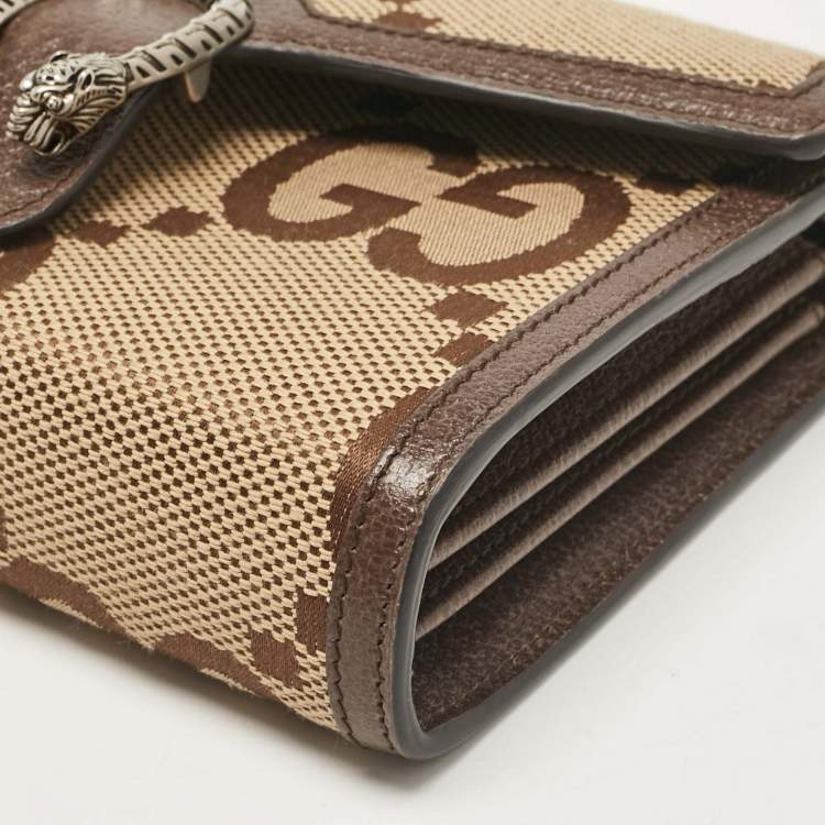 Pre Owned Gucci Brown/Beige Jumbo GG Canvas Dionysus Wallet On Chain