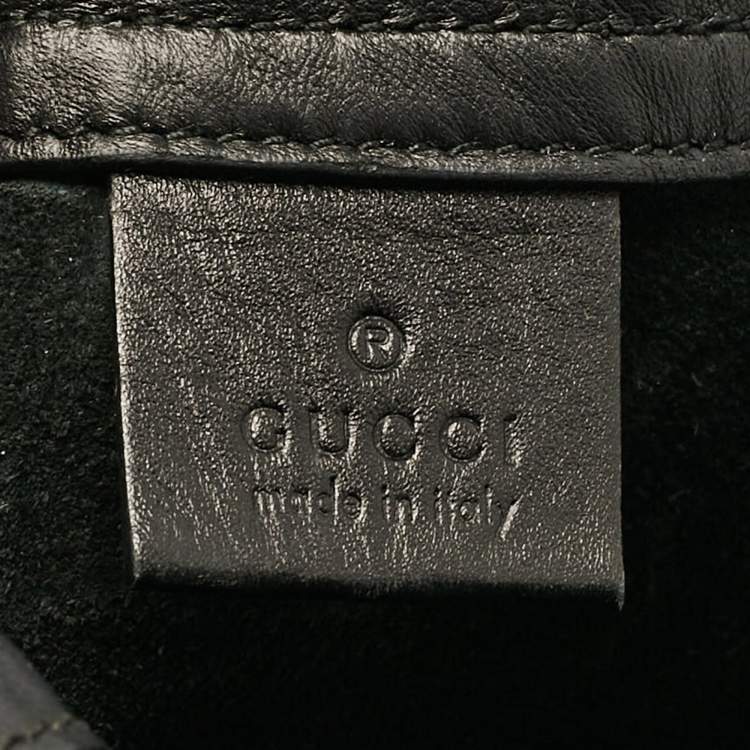 Pre Owned Gucci Black Leather Logo Drawstring Backpack