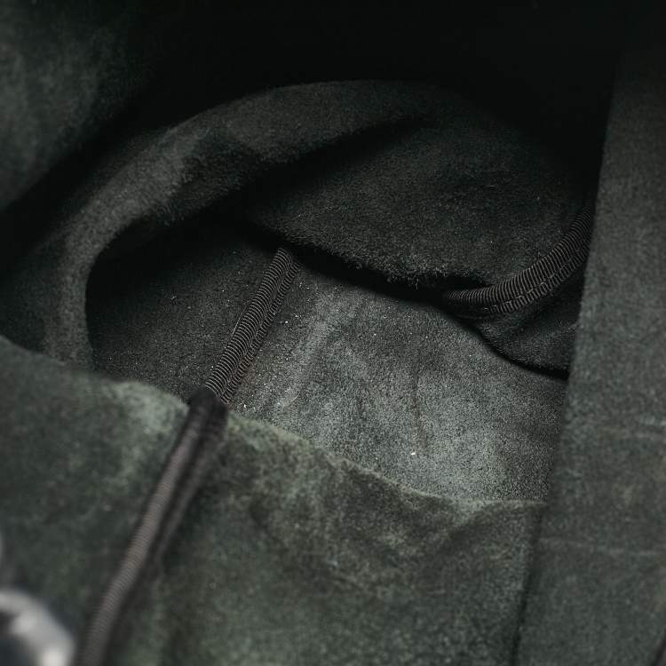 Pre Owned Gucci Black Leather Logo Drawstring Backpack