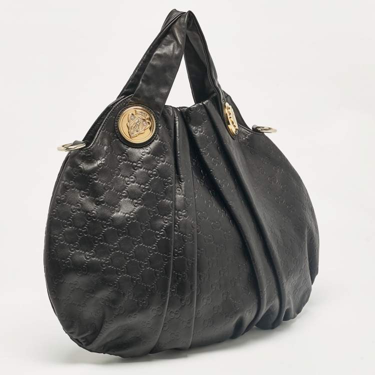 Pre Owned Gucci Black Guccissima Leather Large Hysteria Hobo