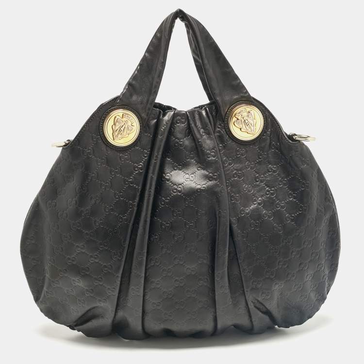 Pre Owned Gucci Black Guccissima Leather Large Hysteria Hobo