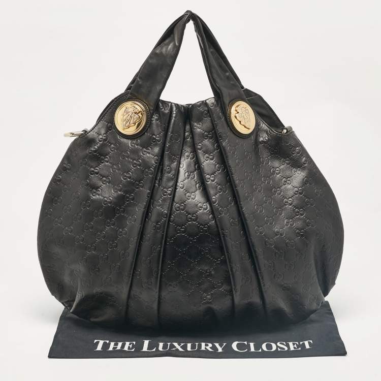 Pre Owned Gucci Black Guccissima Leather Large Hysteria Hobo