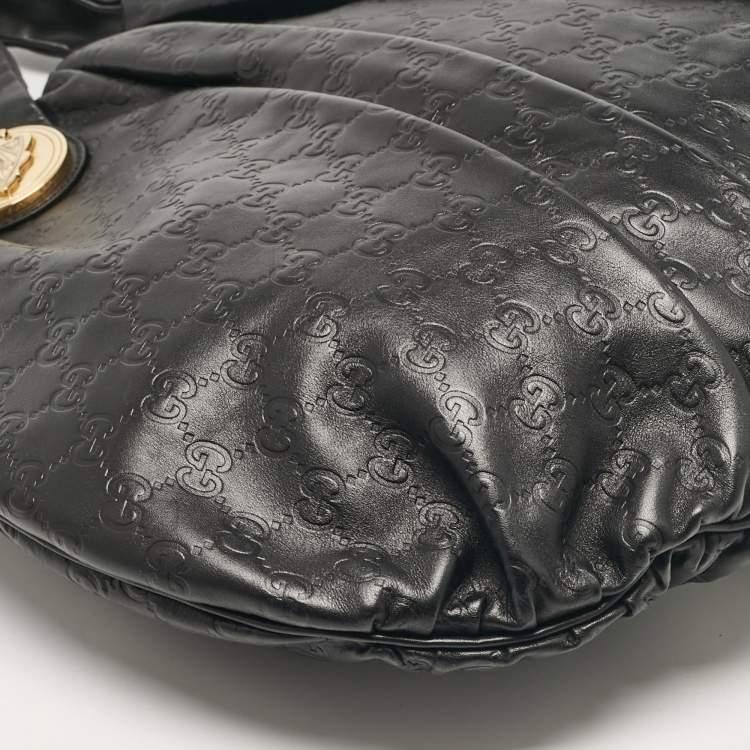 Pre Owned Gucci Black Guccissima Leather Large Hysteria Hobo