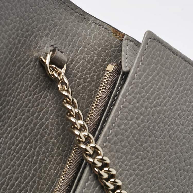 Pre Owned Gucci Grey Leather Leather Interlocking G Wallet On Chain