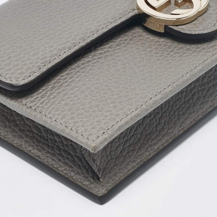 Pre Owned Gucci Grey Leather Leather Interlocking G Wallet On Chain