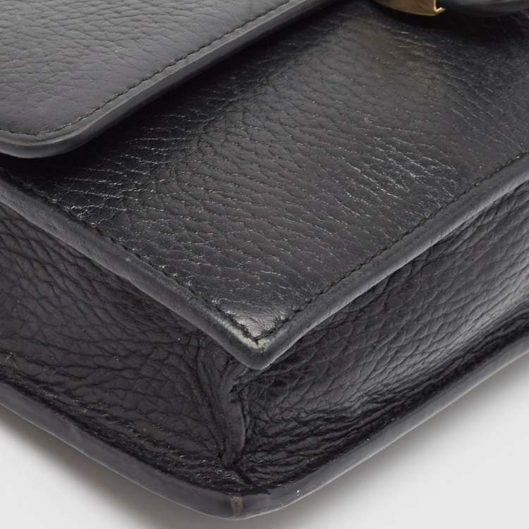Pre Owned Gucci Black Leather Interlocking G Wallet On Chain