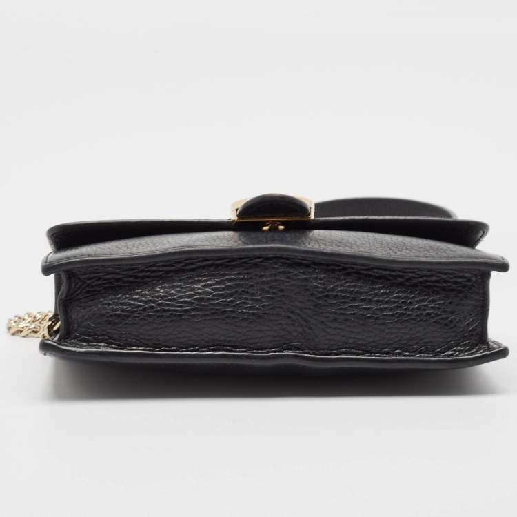 Pre Owned Gucci Black Leather Interlocking G Wallet On Chain