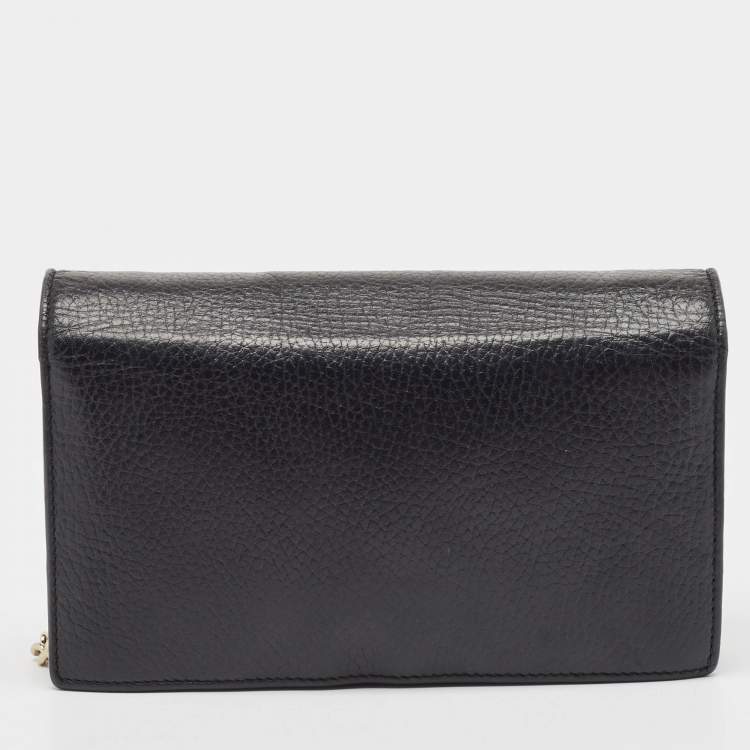 Pre Owned Gucci Black Leather Interlocking G Wallet On Chain