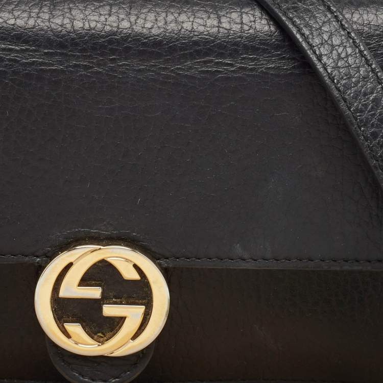 Pre Owned Gucci Black Leather Interlocking G Wallet On Chain