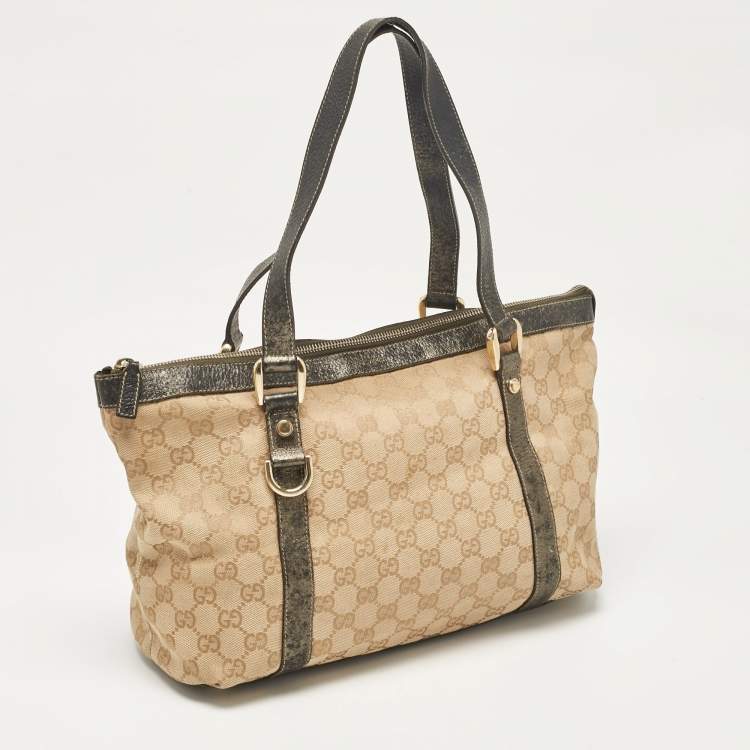 Pre Owned Gucci Beige/Metallic GG Canvas and Leather Abbey D-Ring Tote
