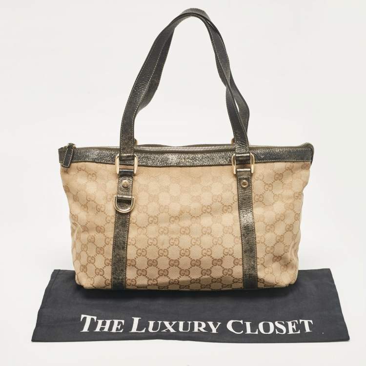 Pre Owned Gucci Beige/Metallic GG Canvas and Leather Abbey D-Ring Tote