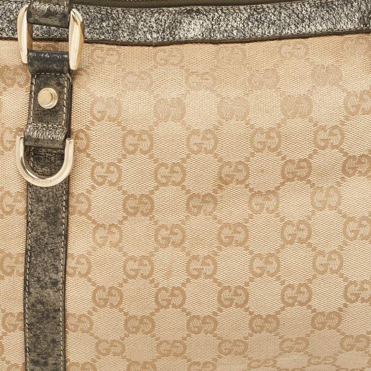 Pre Owned Gucci Beige/Metallic GG Canvas and Leather Abbey D-Ring Tote