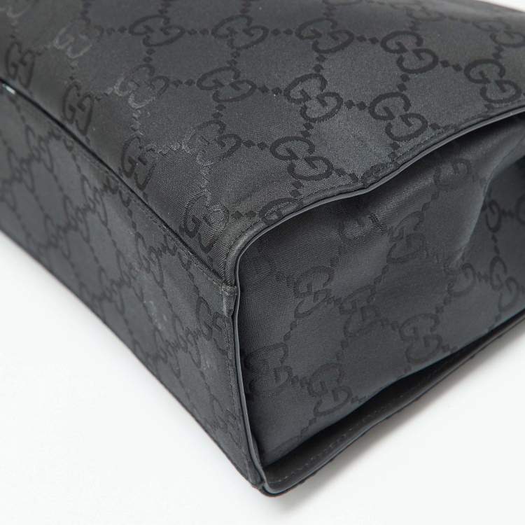 Pre Owned Gucci Black GG Nylon Bamboo Tote