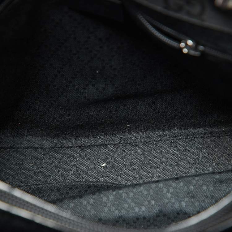 Pre Owned Gucci Black GG Nylon Bamboo Tote