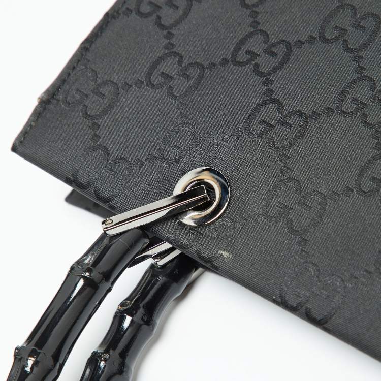 Pre Owned Gucci Black GG Nylon Bamboo Tote