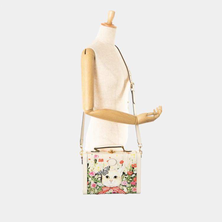 Pre Owned Gucci Ivory Multicolor Leather Trunk Case