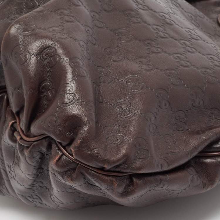 Pre Owned Gucci Dark Brown Guccissima Leather Large Hysteria Hobo