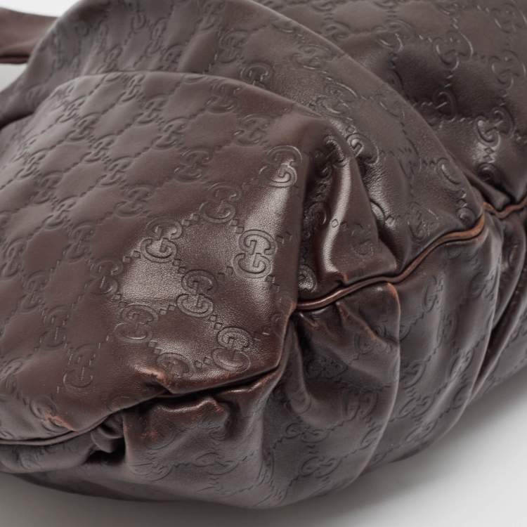 Pre Owned Gucci Dark Brown Guccissima Leather Large Hysteria Hobo