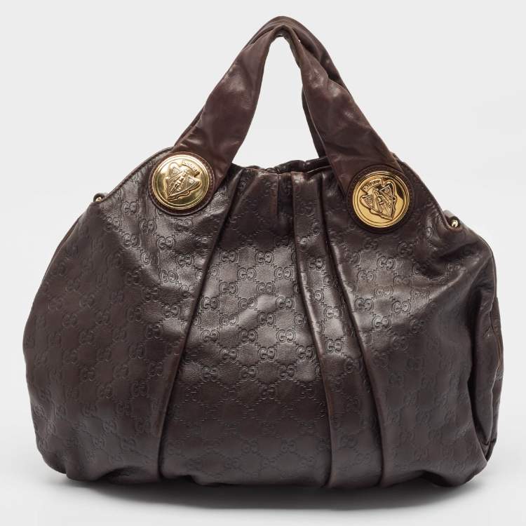 Pre Owned Gucci Dark Brown Guccissima Leather Large Hysteria Hobo