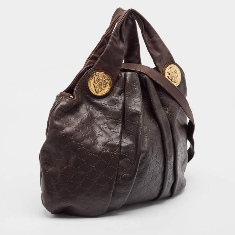 Pre Owned Gucci Dark Brown Guccissima Leather Large Hysteria Hobo