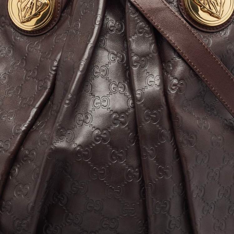 Pre Owned Gucci Dark Brown Guccissima Leather Large Hysteria Hobo