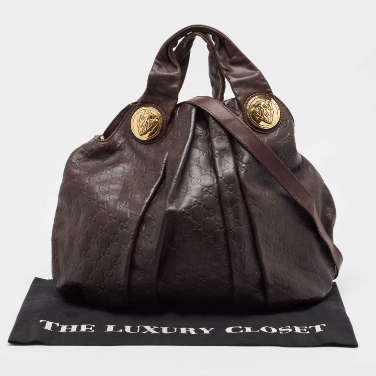 Pre Owned Gucci Dark Brown Guccissima Leather Large Hysteria Hobo