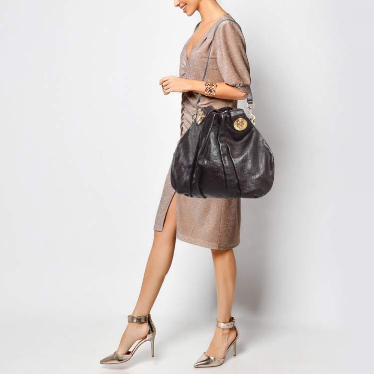 Pre Owned Gucci Dark Brown Guccissima Leather Large Hysteria Hobo