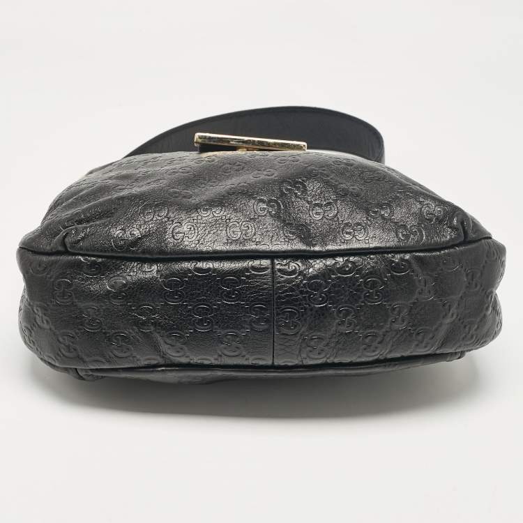 Pre Owned Gucci Black Guccissima Leather Medium New Ladies Web Hobo