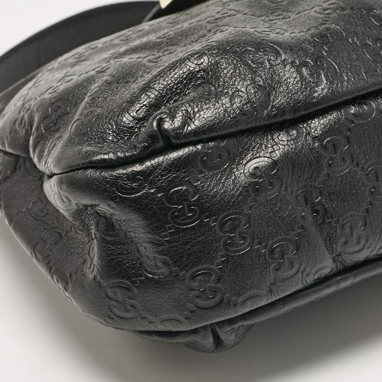 Pre Owned Gucci Black Guccissima Leather Medium New Ladies Web Hobo