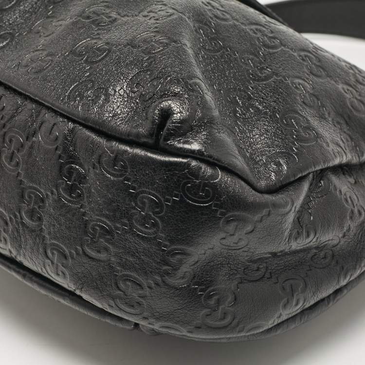 Pre Owned Gucci Black Guccissima Leather Medium New Ladies Web Hobo