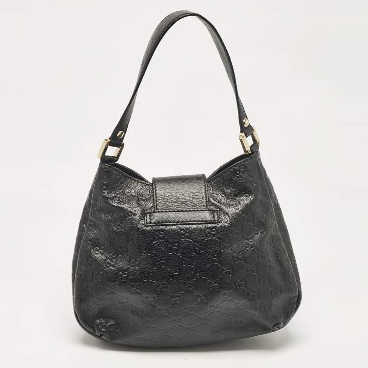 Pre Owned Gucci Black Guccissima Leather Medium New Ladies Web Hobo