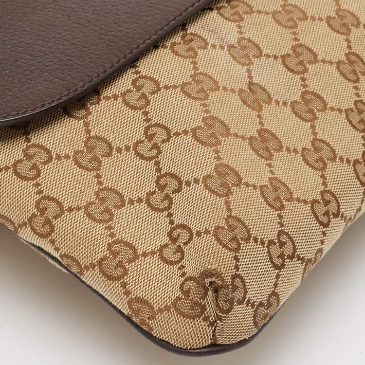 Pre Owned Gucci Dark Brown/Beige GG Canvas and Leather Messenger Bag