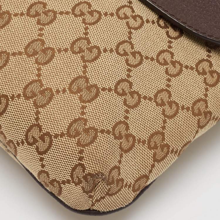 Pre Owned Gucci Dark Brown/Beige GG Canvas and Leather Messenger Bag