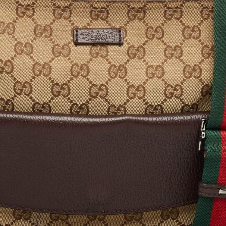 Pre Owned Gucci Dark Brown/Beige GG Canvas and Leather Messenger Bag