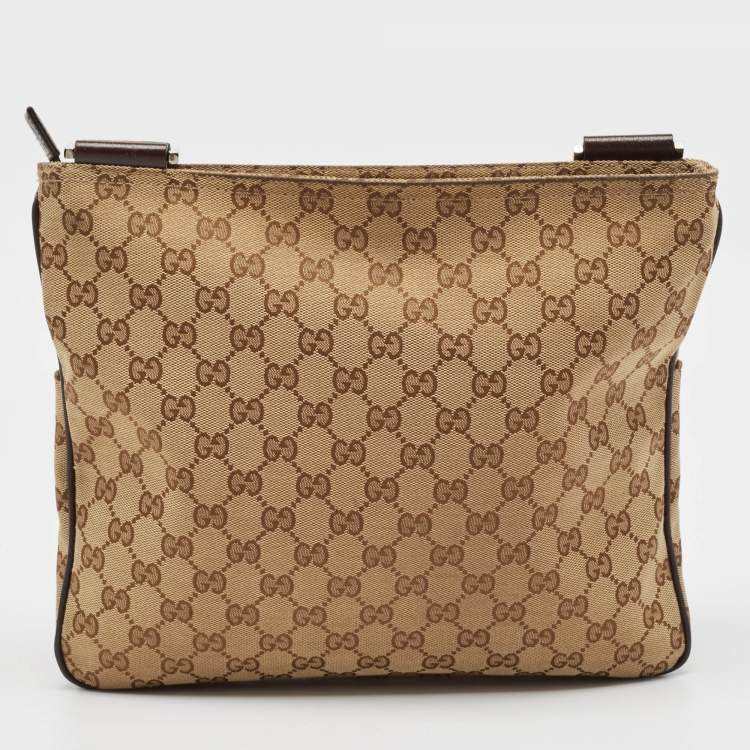 Pre Owned Gucci Dark Brown/Beige GG Canvas and Leather Messenger Bag