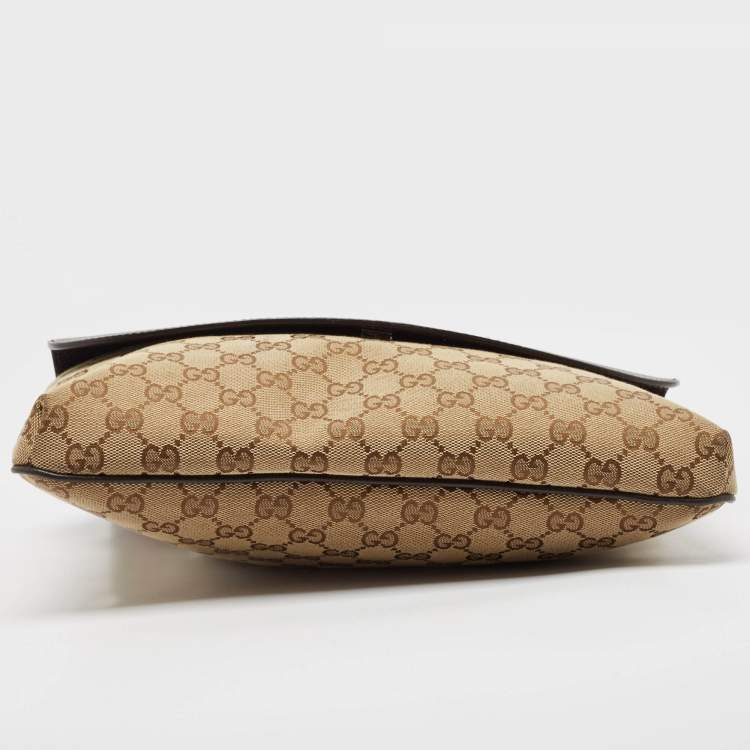 Pre Owned Gucci Dark Brown/Beige GG Canvas and Leather Messenger Bag