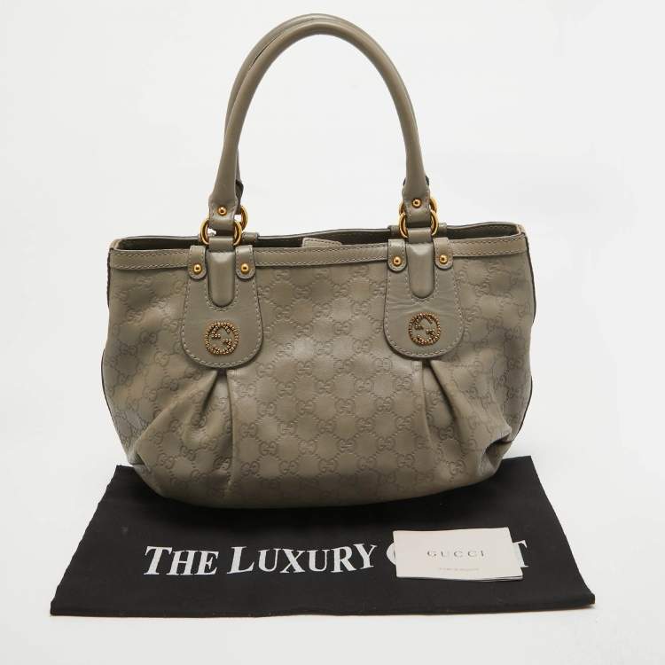 Pre Owned Gucci Grey Guccissima Leather Medium Scarlett Stud Interlocking Hobo