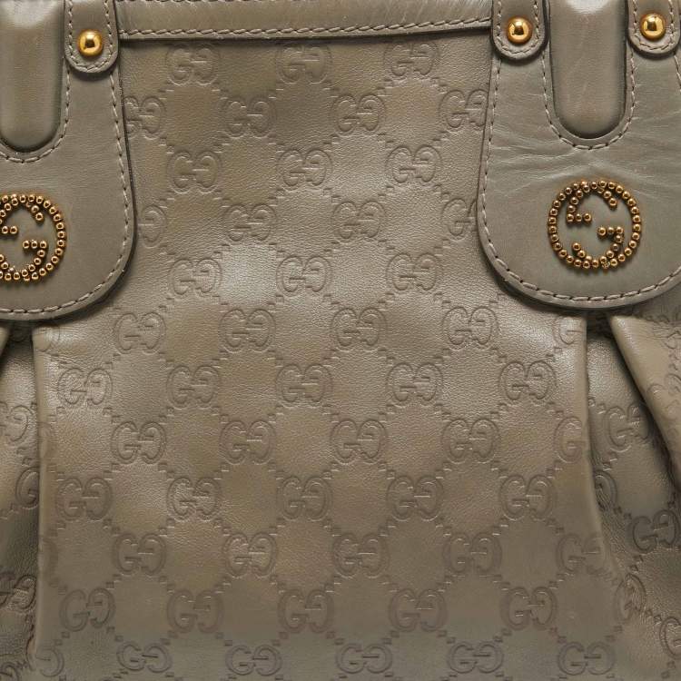 Pre Owned Gucci Grey Guccissima Leather Medium Scarlett Stud Interlocking Hobo