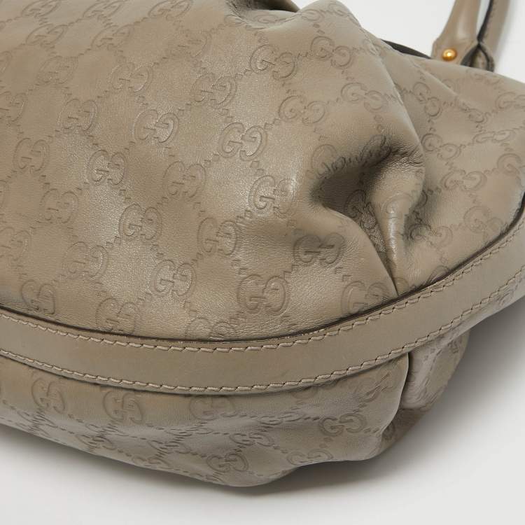 Pre Owned Gucci Grey Guccissima Leather Medium Scarlett Stud Interlocking Hobo