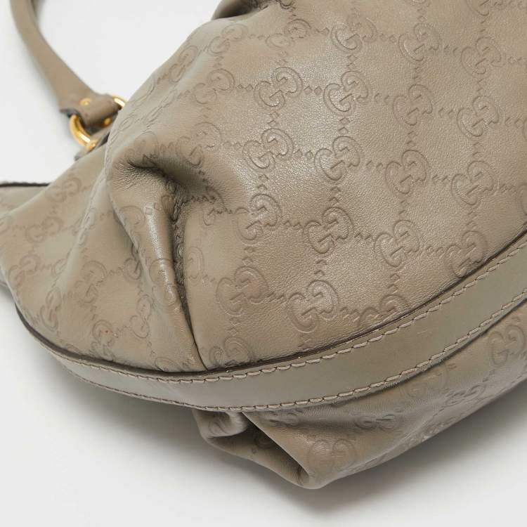 Pre Owned Gucci Grey Guccissima Leather Medium Scarlett Stud Interlocking Hobo